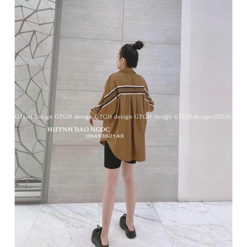 Áo Sơ Mi  Nữ  Form Rộng Hàn Quốc Viền Nâu Dày Mịn Thoáng Mát Thiết Kế Thời Trang Kiểu Dáng Năng Động Trẻ Trung