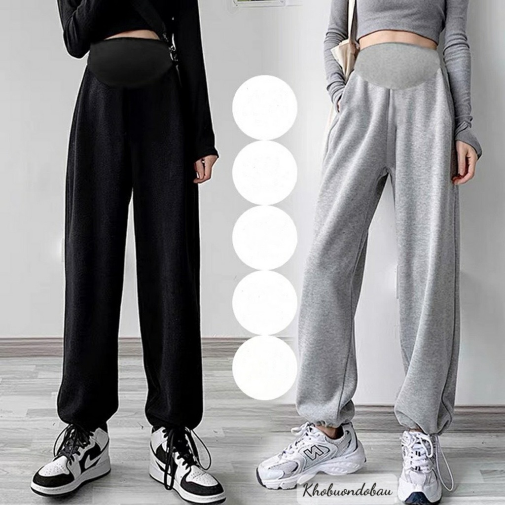 Quần bầu jogger mặc được 2 kiểu dáng, chất nỉ tổ ong siêu co dãn co dãn có chun chỉnh mặc cả thai kì QB1489