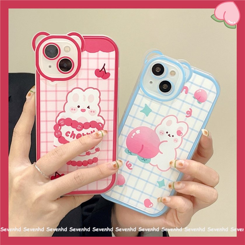 Ốp Điện Thoại Dẻo Họa Tiết Gấu / Thỏ / Trái Đào Dễ Thương Cho iPhone 13 12 11 Pro Max Xs Max Xr X 7 8 6 6s Plus