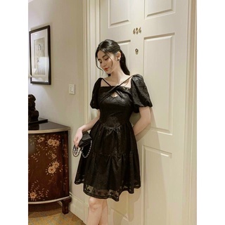 ĐẦM VÁY CỔ NƠ CHÉO TAY BO SANG TRỌNG