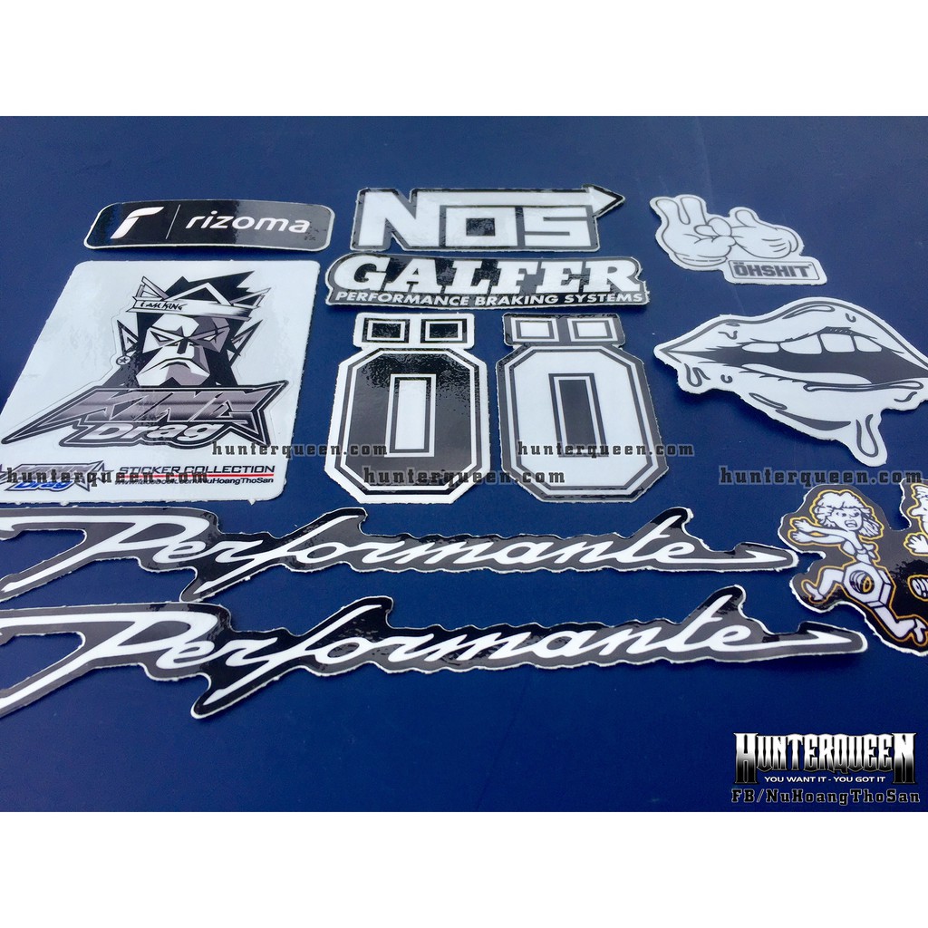 Bộ 11 logo trắng đen, decal dán xe máy, nón bảo hiểm... Sticker chống nước, bền màu. Hình dán đẹp