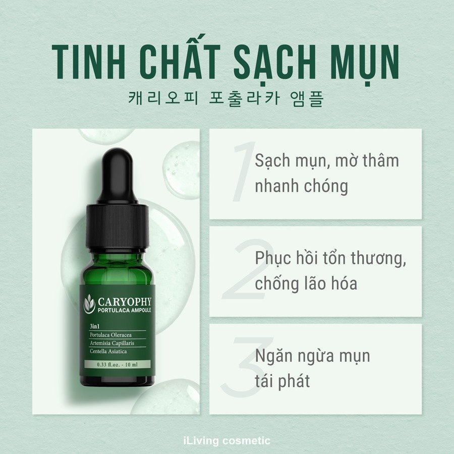 Bộ dưỡng da giảm mụn, mờ thâm Caryophy ( Sữa rửa mặt 30ml + Toner 50ml + Serum 10ml + Kem chống nắng 5ml) ILIVING-CAR