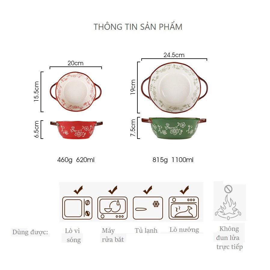 Bát tô sứ 2 tai trộn salad họa tiết hoa anh đào vẽ chìm phong cách Nhật Bản cao cấp