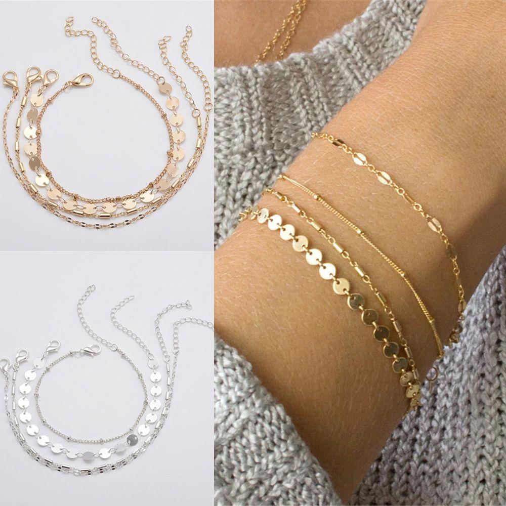 Set 4 Vòng Tay Dây Xích Nhiều Lớp Phong Cách Bohemian