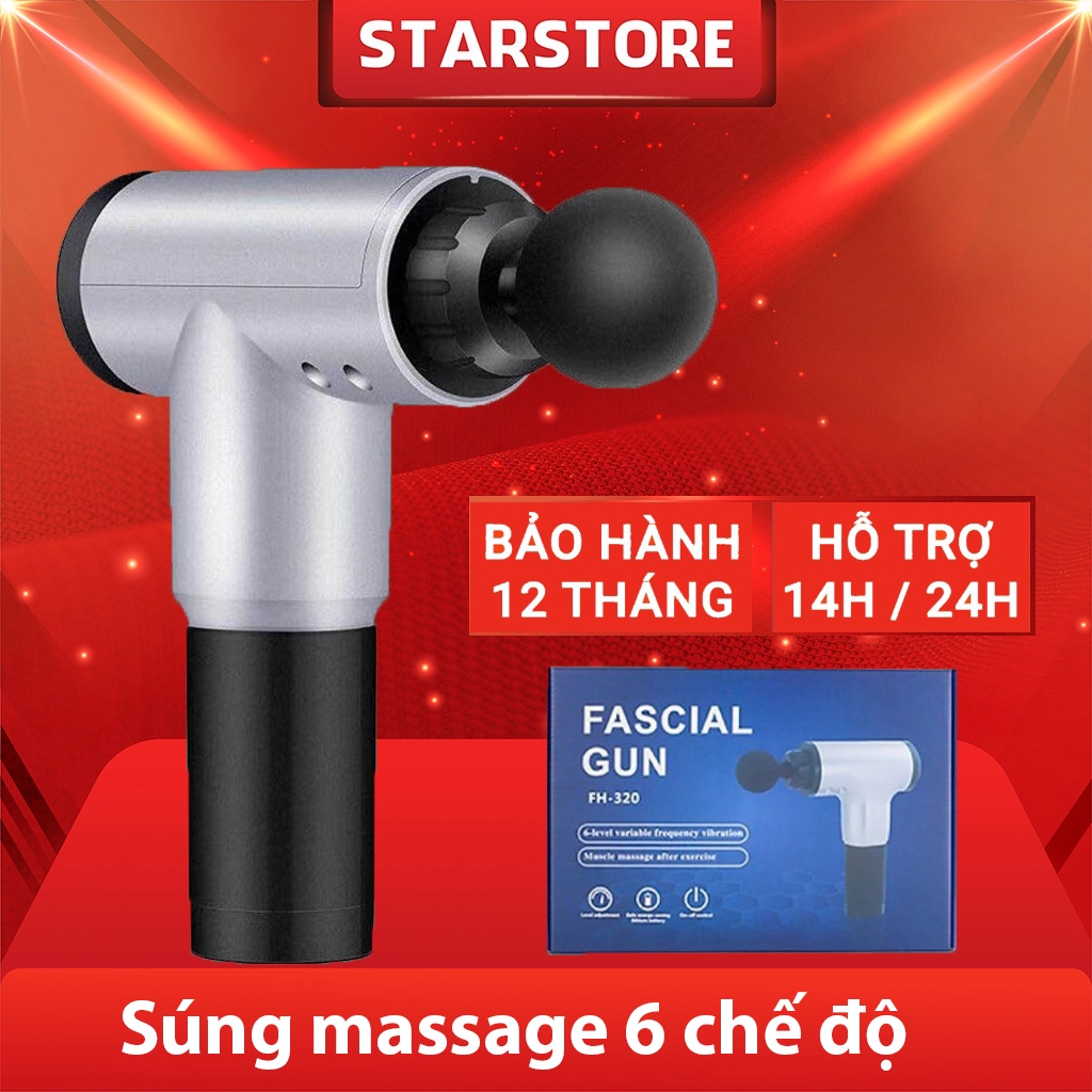 Súng massage cầm tay GUN 4 đầu 6 chế độ trị liệu đau mỏi vai gáy,đau giãn cơ - bảo hành 6 tháng