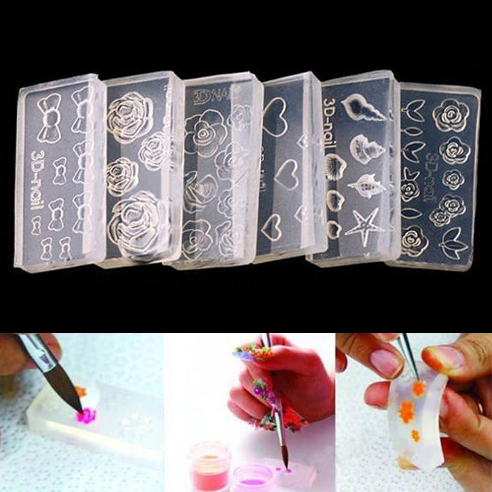 Set 6 Khuôn Silicone Hỗn Hợp Trang Trí Móng Tay 3D