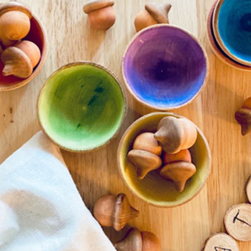 ✿ Set 2 Bát Gỗ Trơn Chưa Hoàn Thành Hình Quả Sồi