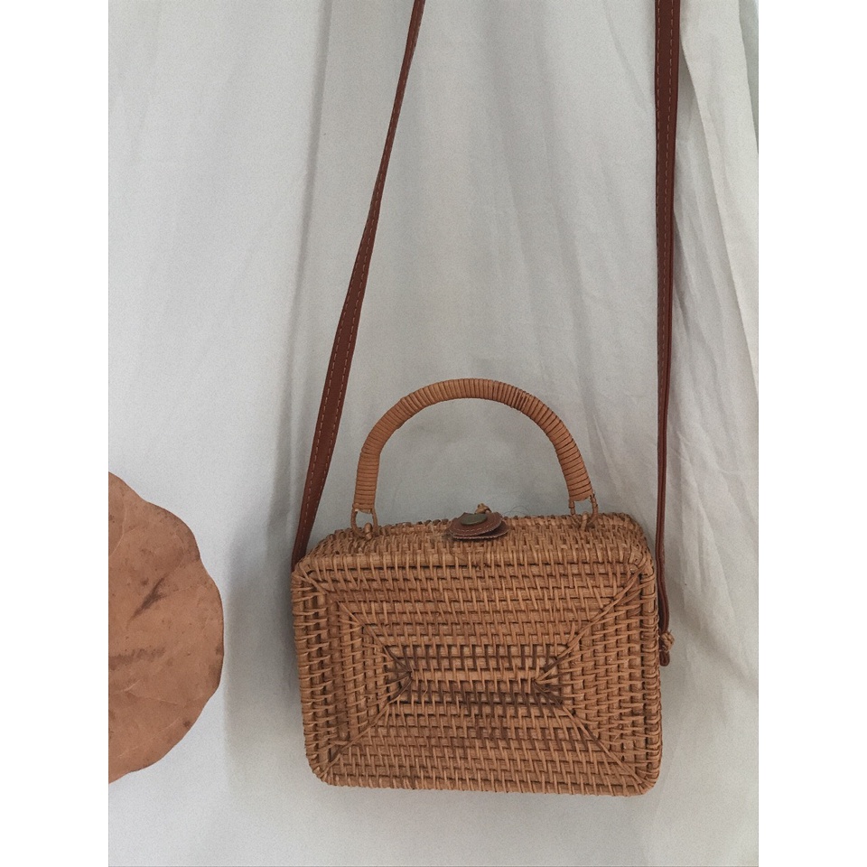 Túi Mây Hình Hộp Chữ Nhật Có Dây Đeo Chéo Bằng Da - Ảnh Thật Shop Tự Chụp