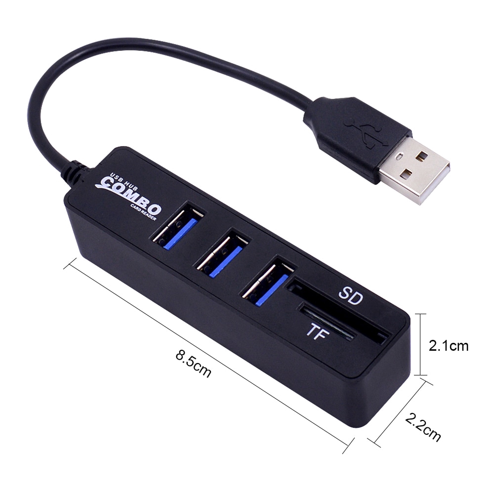 Thiết bị chia 3 cổng USB 2.0 kiêm đầu đọc thẻ nhớ TF SD tiện lợi