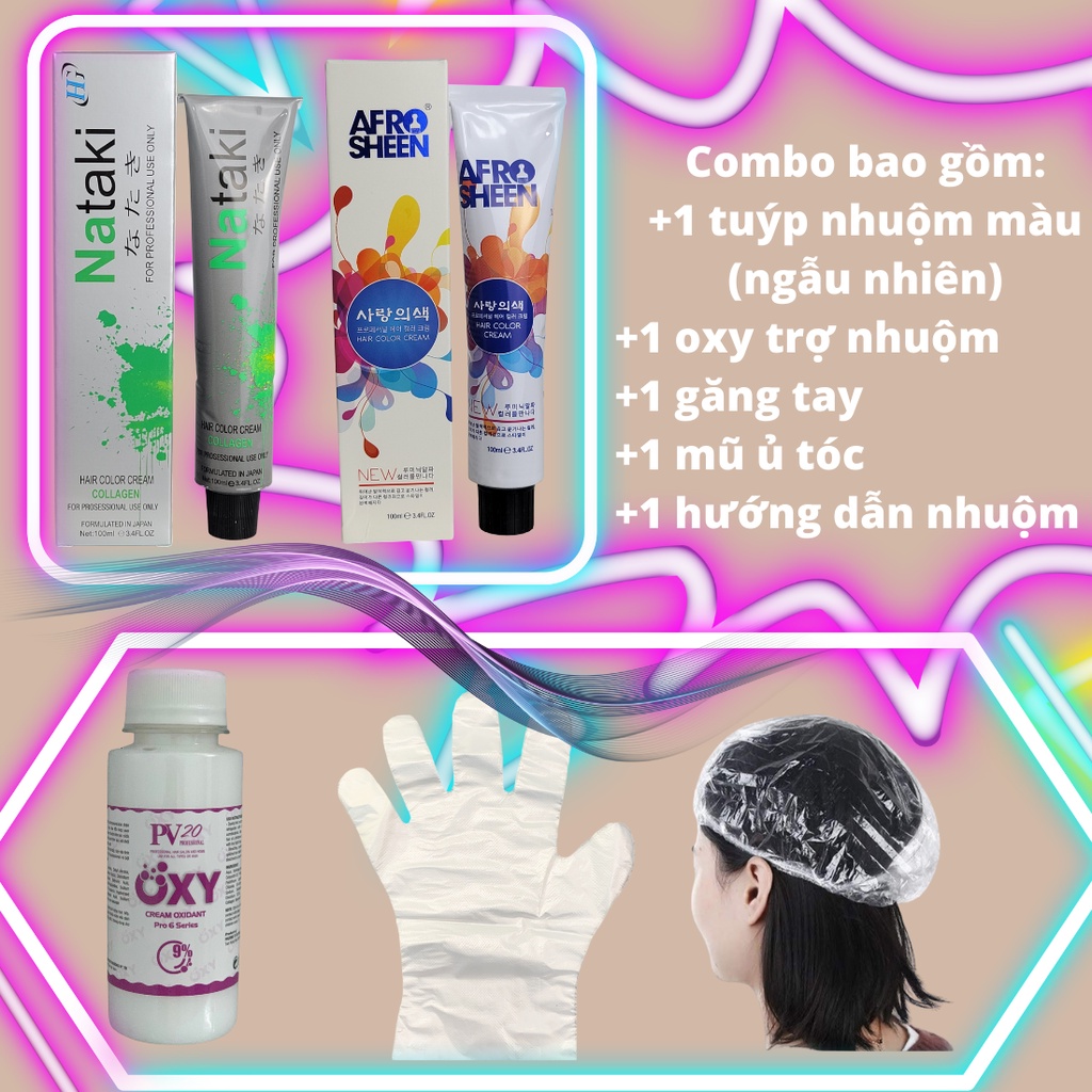 Thuốc nhuộm tóc nam nữ XANH DƯƠNG ĐEN tại nhà tặng kèm oxy trợ nhuộm và găng tay