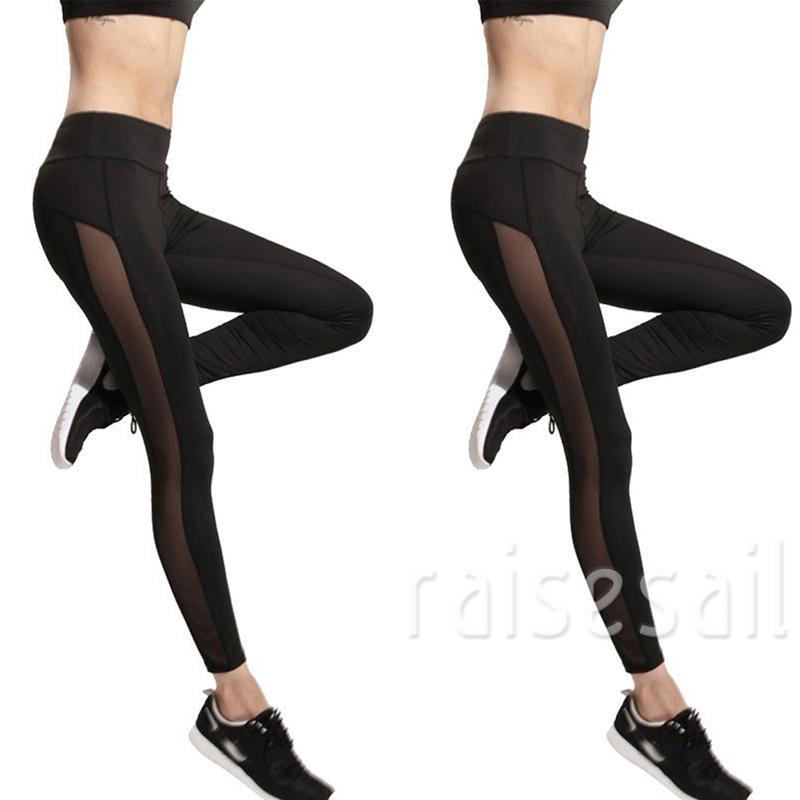 Quần legging nữ tập Yoga màu đen phối lưới xuyên thấu