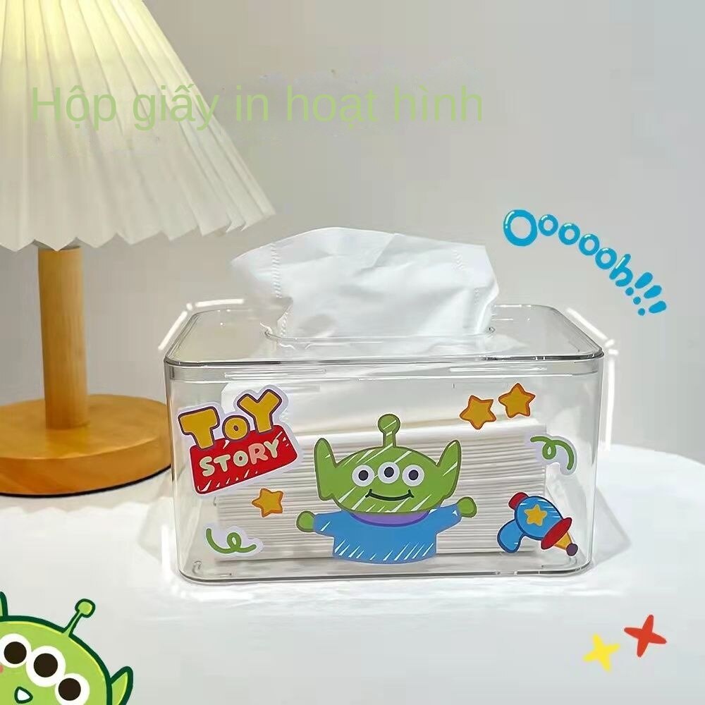 Hộp Đựng Khăn Giấy 01 Ngăn Bằng Acrylic Trong Suốt Hình Gấu Và Dâu Tây Dễ Thương Sáng Tạo