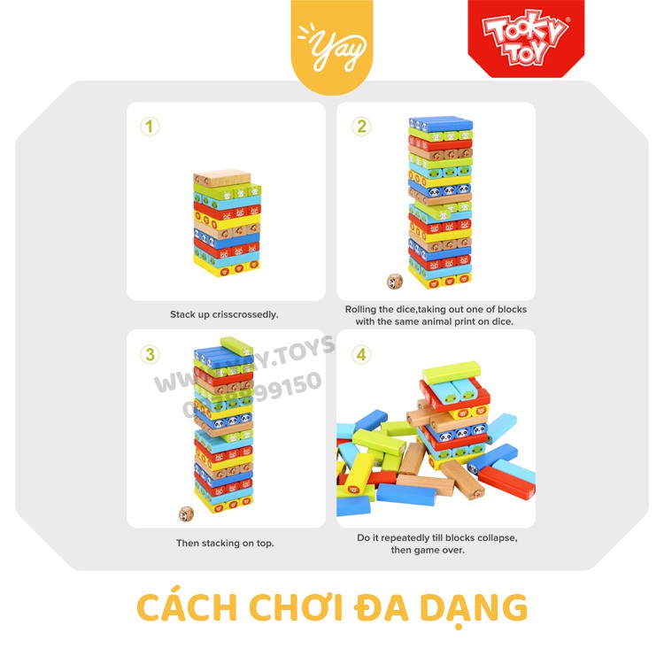 [CHÍNH HÃNG] Gồm 79 Chi Tiết - Đồ Chơi Rút Gỗ JENGA Màu Sắc In Hình Động Vật TOOKY TOY 3+