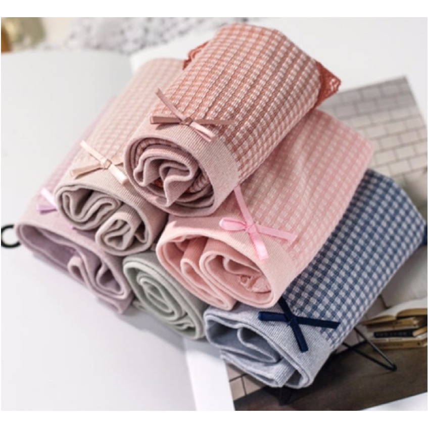 HỘP 5 Quần Lót Nữ Cotton Co Giãn 4 Chiều Kẻ Caro Viền Ren Kháng Khuẩn Dễ Thương LOTNU02