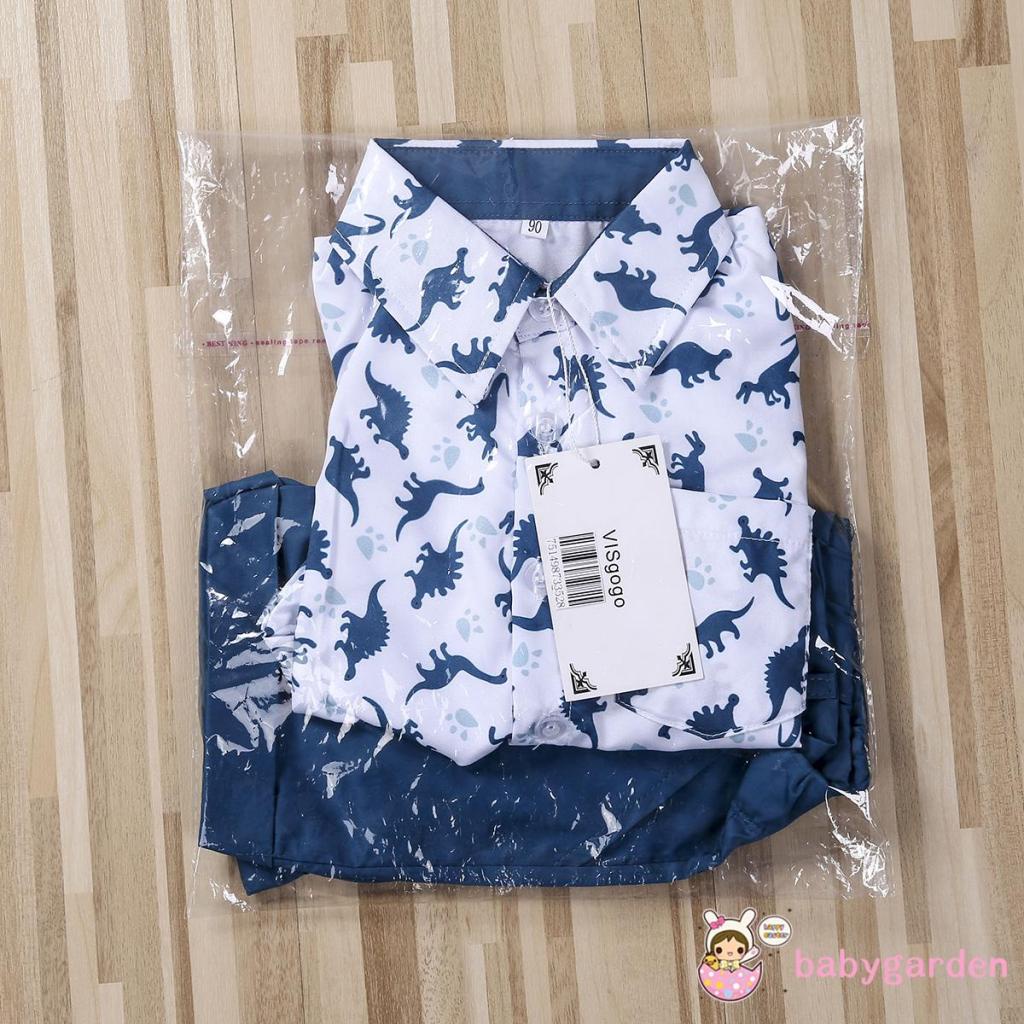 Bộ Áo Thun Tay Ngắn Cổ Bẻ In Hình Khủng Long + Quần Ngắn Màu Trơn Thời Trang Mùa Hè Cho Bé Trai 1-6 Tuổi