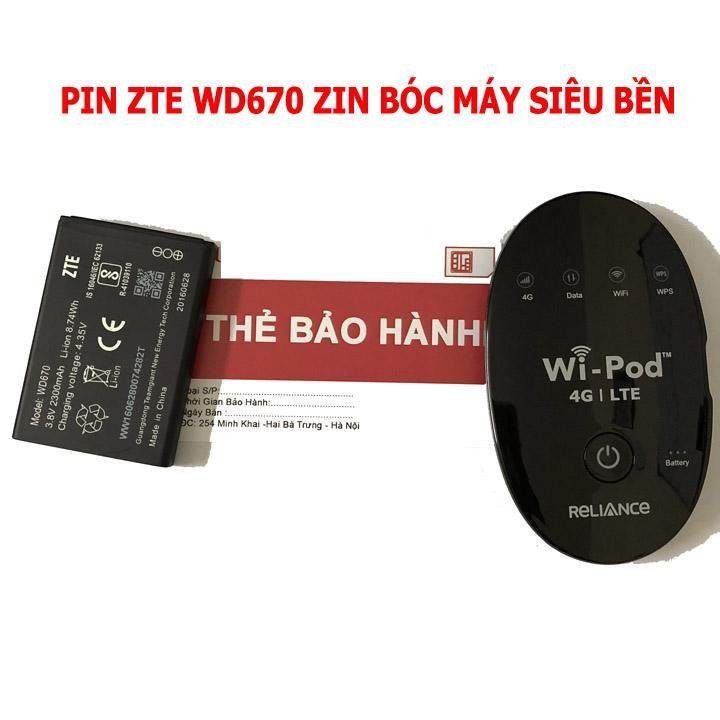 Pin Cục Phát Wifi Di Động 3G 4G ZTE, WD670  tương thích với các cục phát wifi không dây