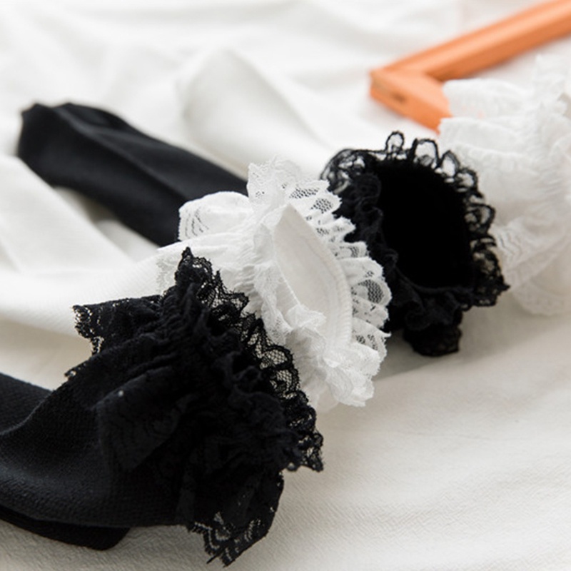 XIXI Vớ cotton màu trơn viền ren phong cách Harajuku Nhật Bản dễ thương cho nữ