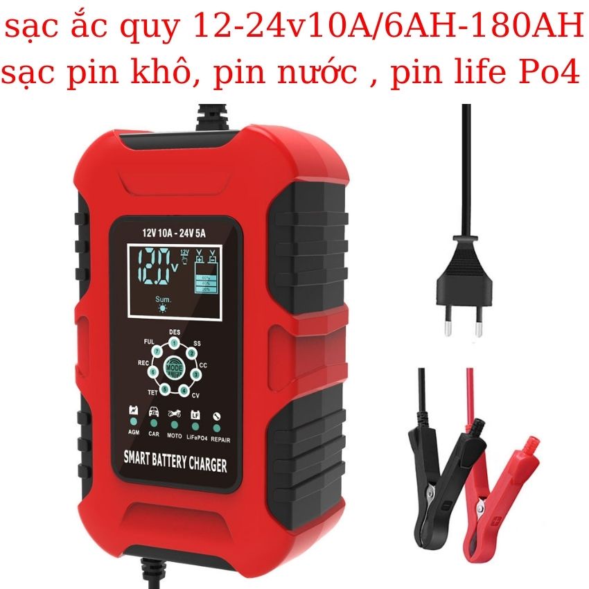 Sạc ắc quy ô tô xe máy 12V 24V 10A 200Ah Foxsur các loại bình khô nước có chức năng khử sun fat