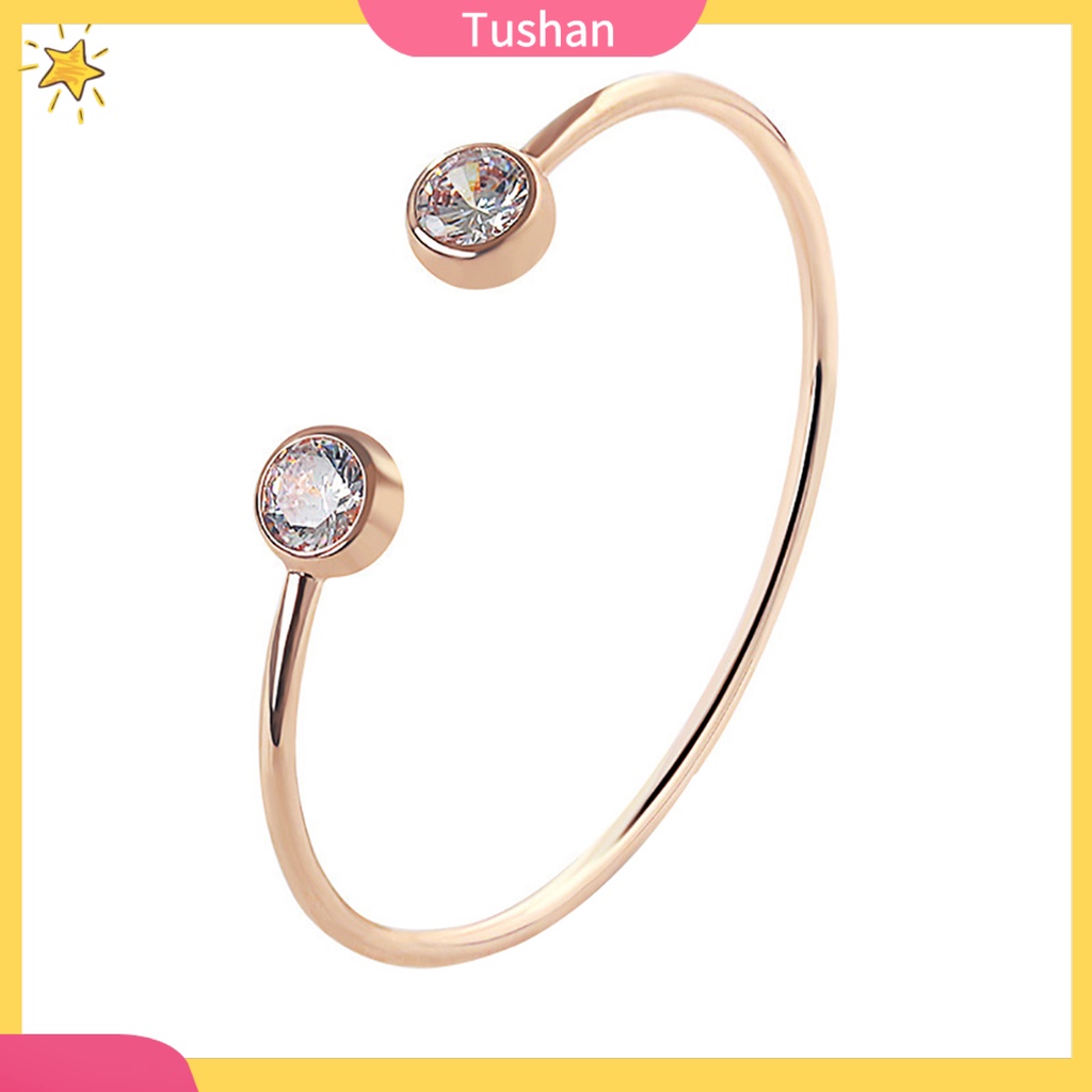 TUSH_Fashion Women Cubic Zirconia Inlaid Cuff Bangle Open Bracelet Birthday Gift