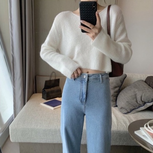 ihkke Áo sweater cổ tròn chất liệu mềm mại thời trang dành cho nữ