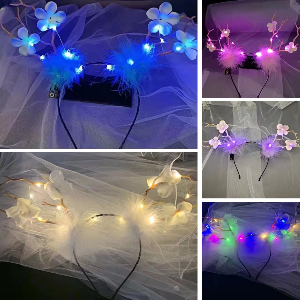 Băng Đô Cài Tóc Hình Sừng Hươu Đính Lông Phát Quang Thời Trang Mùa Đông Cho Bé Gái