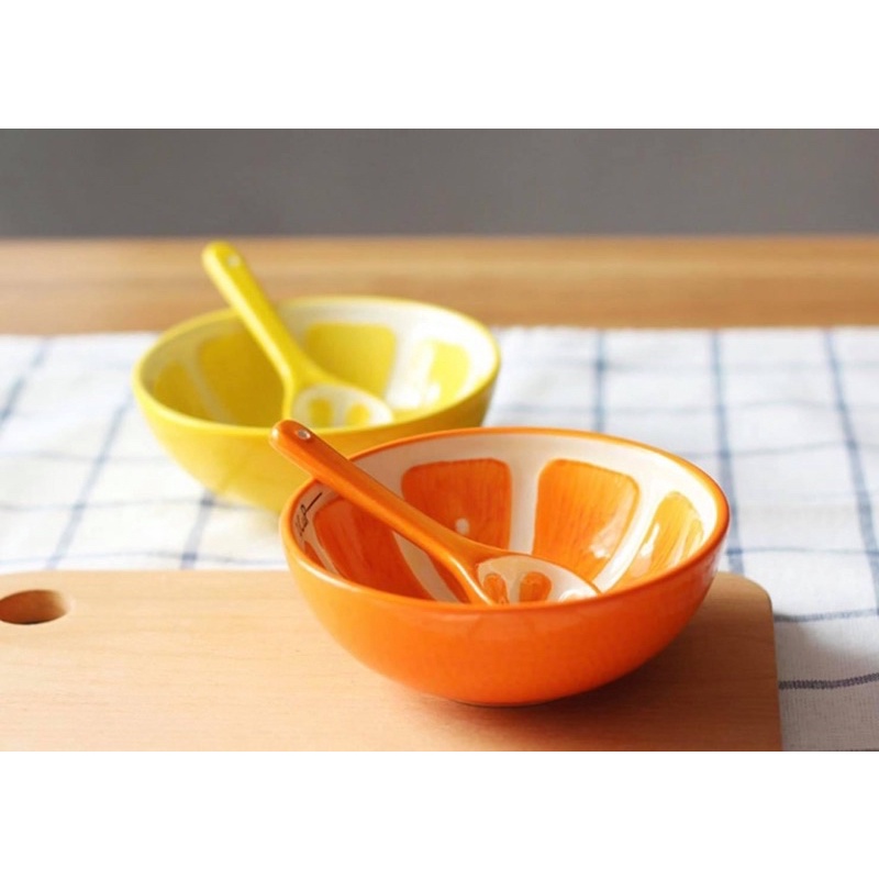 Chén gốm sứ dưa hấu/cam/chanh/bưởi kèm muỗng siêu đẹp dung tích 240ml