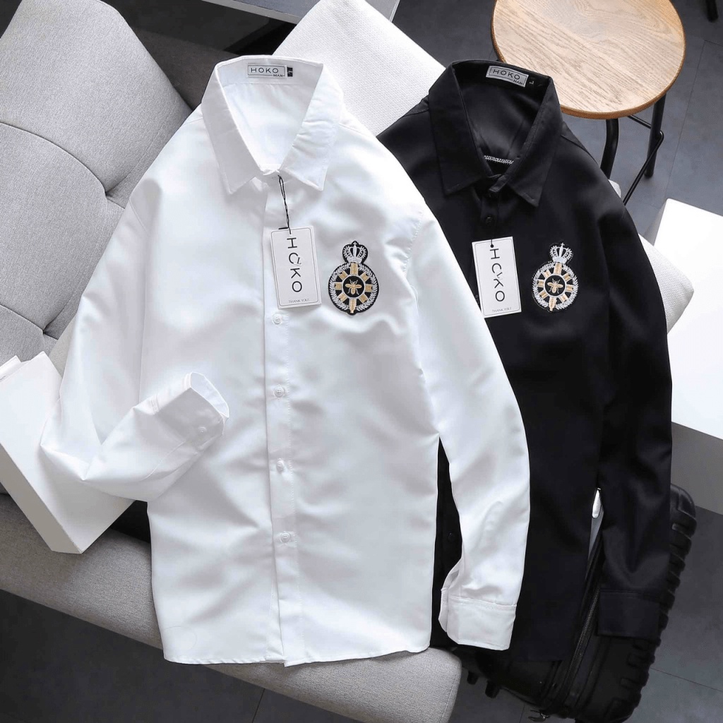 Áo Sơ Mi Nam tay Dài Thêu Logo Cao Cấp Chất Kate Lụa Mịn Mát Chuẩn Size Lịch Lãm Siêu Hot NEW UNISEX