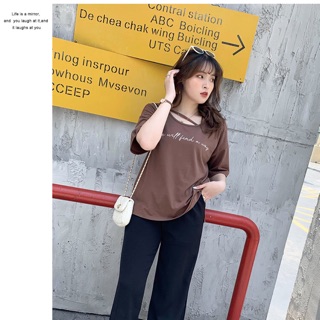 Áo thun big size cổ tròn màu nâu 1 dây chéo size lớn 65-95k