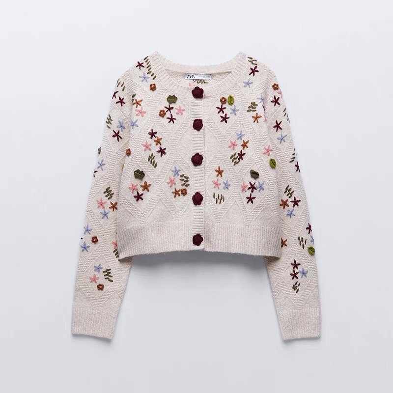 Áo khoác len thêu hoa Zara xuất dư