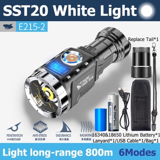 Đèn pin Smiling Shark E215 cỡ nhỏ sạc điện cổng USB có báo nguồn 6 chế độ siêu sáng cho dã ngoại/cắm trại/chạy bộ