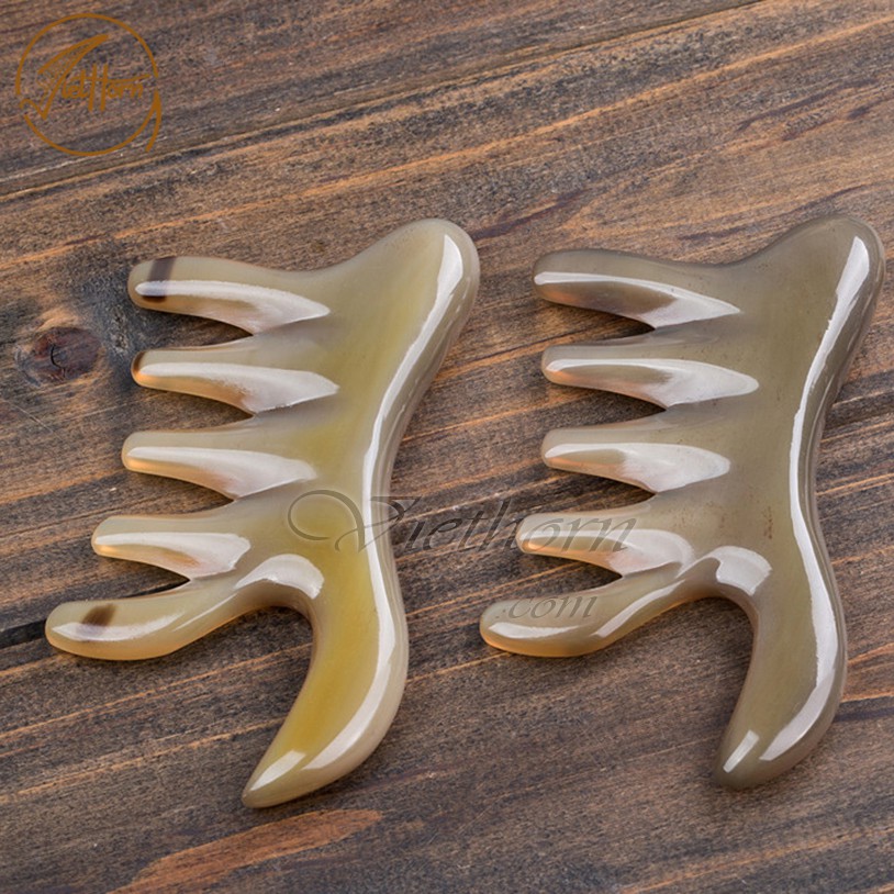 Lược mát xa đa năng bằng sừng VIETHORN chải tóc kết hợp massa mặt làm đẹp da, đánh tan stress