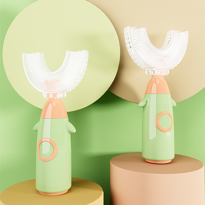 [Hàng mới về] Bàn chải đánh răng hình chữ u với đầu silicon làm trắng massage tay cầm thích hợp cho trẻ em