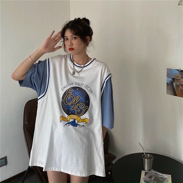 Áo thun tay lỡ Unisex form rộng Bóng rổ phối tay ENGLISH TOUR form rộng Freesize Molly Fashion