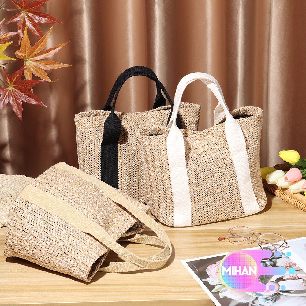 Túi xách tay và đeo vai MIHAN1 bằng rơm nhiều màu sắc thời trang cho nữ