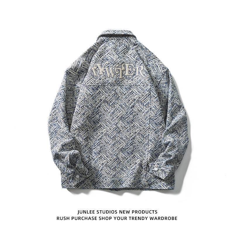 Áo Khoác Denim Cao Cấp Dáng Rộng Thêu Họa Tiết Hoa Tuyết Thời Trang Xuân Thu Dành Cho Nam