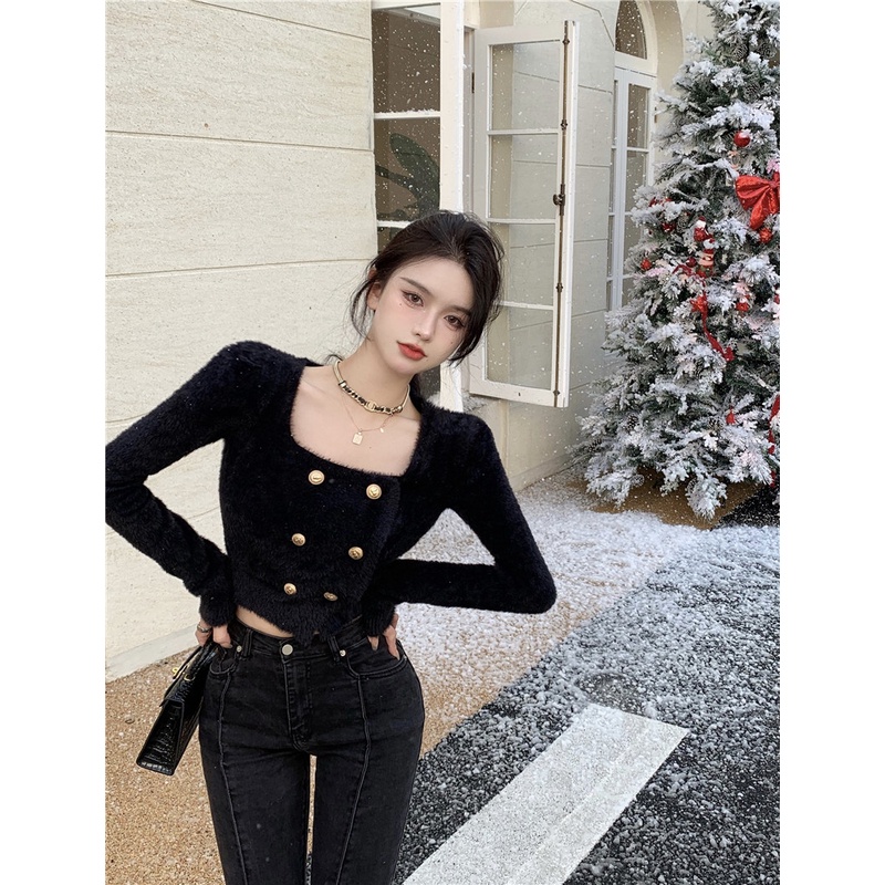 Áo Khoác cardigan Dệt Kim Dáng Ngắn Thời Trang Cho Nữ