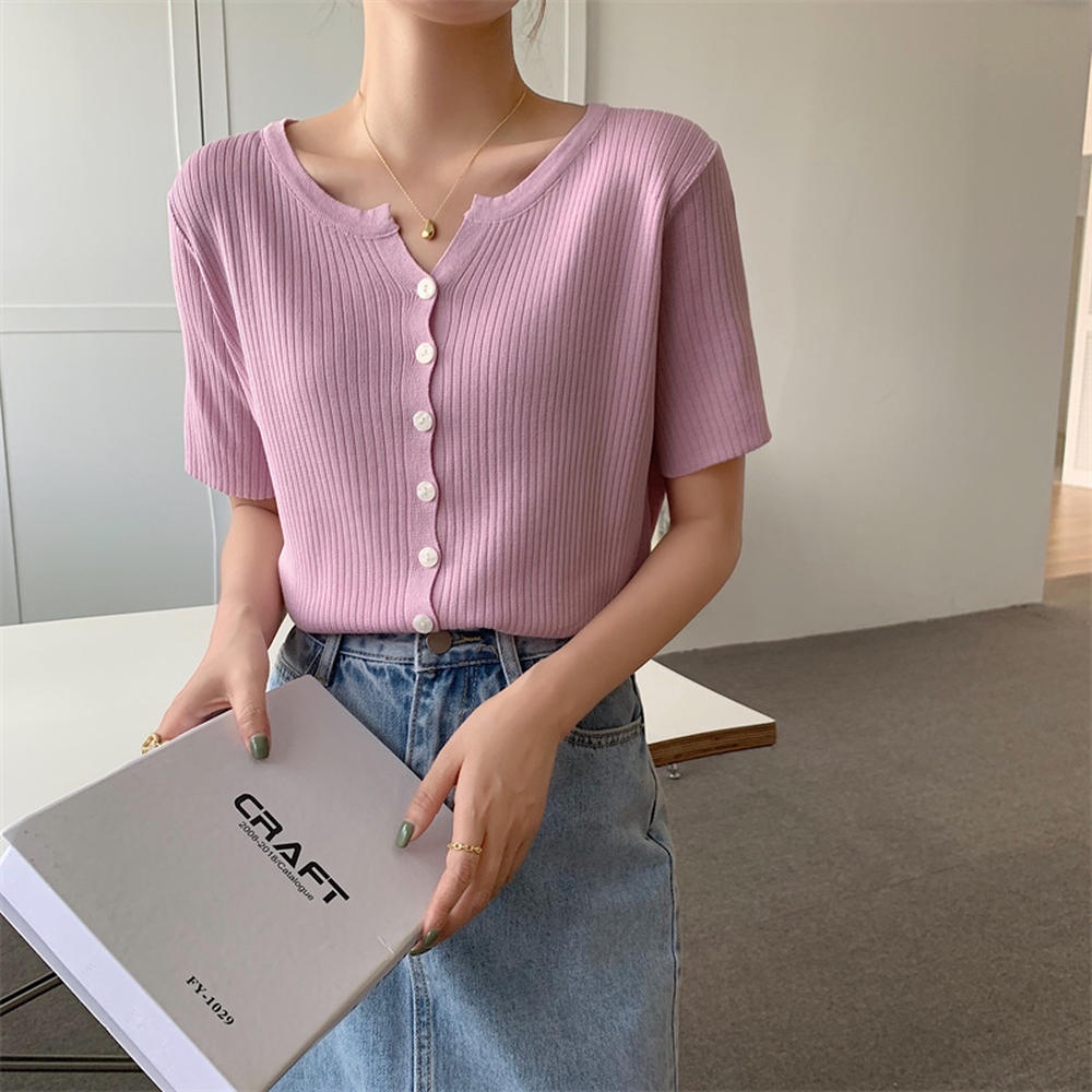 Áo Cardigan Dệt Kim Tay Ngắn Cổ Tròn Thời Trang Mùa Hè Hàng Mới 50102