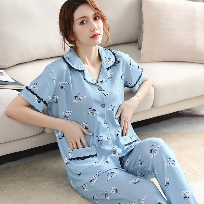 Đồ lót❐☍Đồ ngủ bà mẹ trung niên cotton quần ngắn tay mùa hè cho người và già mặc ở nhà bộ hai mảnh của phụ nữ <