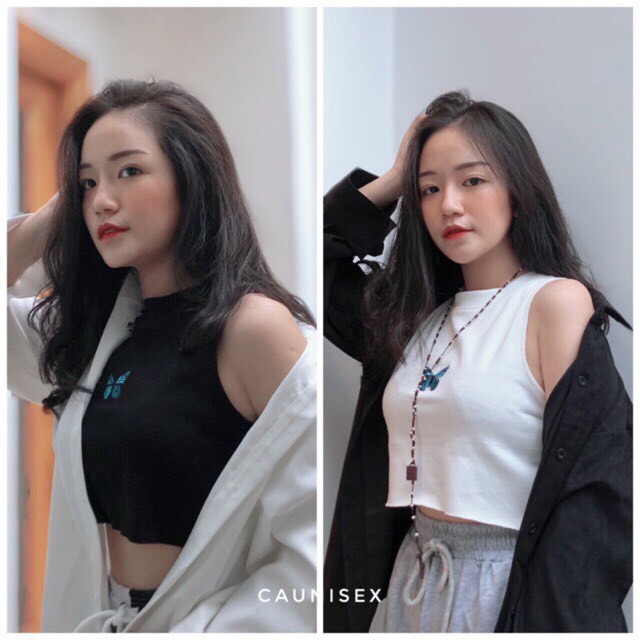 [ Mã WASTAPR giảm 10K đơn 50K] ÁO TANKTOP BUTTERFLY HỒNG ĐEN TRẮNG - ÁO CROPTOP THÊU BƯỚM ULZZANG | BigBuy360 - bigbuy360.vn