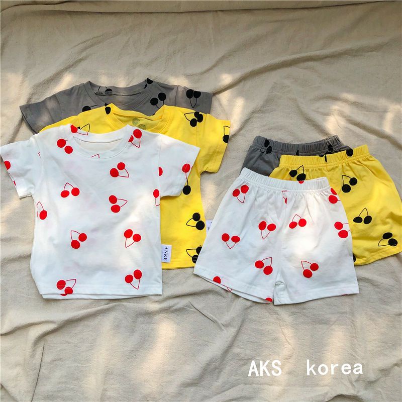 Set Áo Thun Ngắn Tay In Hình Quả Cherry Và Quần Short Thời Trang Mùa Hè Mới Cho Bé Gái