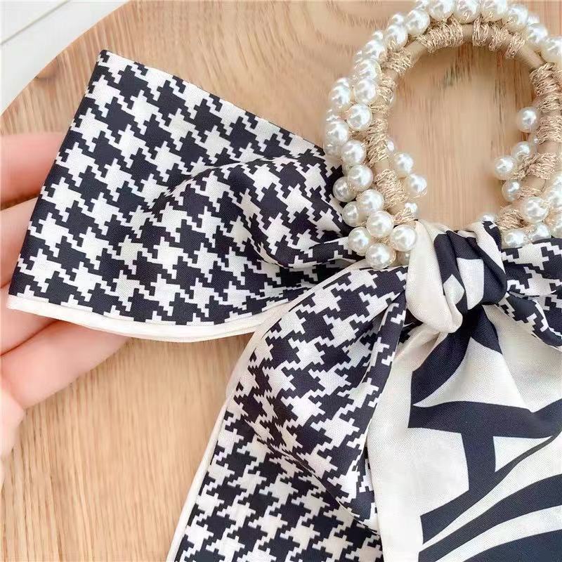 Dây buộc tóc đính nơ lụa vải satin caro thời trang nữ phong cách Hàn Quốc, Lemi accessories