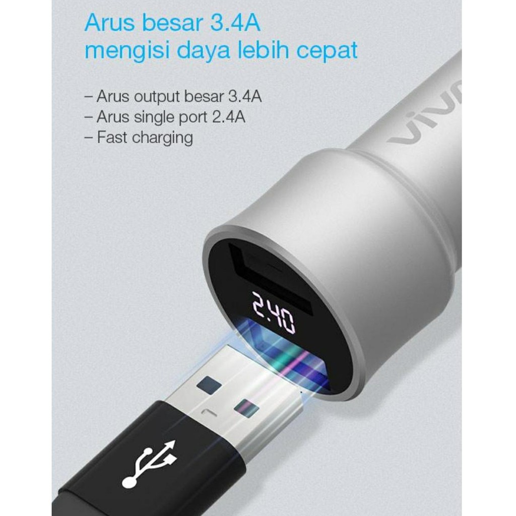Củ Sạc Vivan Ccd2 2 Cổng Usb 3.4a Có Màn Hình Led Hiển Thị Cho Xe Hơi