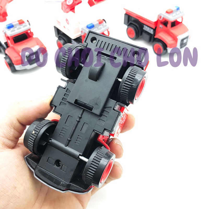 Vỉ 4 xe cứu hỏa chữa cháy đồ chơi mô hình xe bằng nhựa chạy trớn JF420-23 vỉ ép