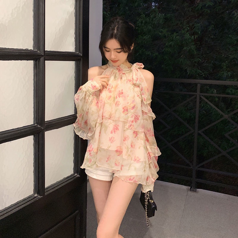 Áo Chiffon Hở Vai In Hoa Thời Trang Mùa Hè 2022 Mới Cho Nữ