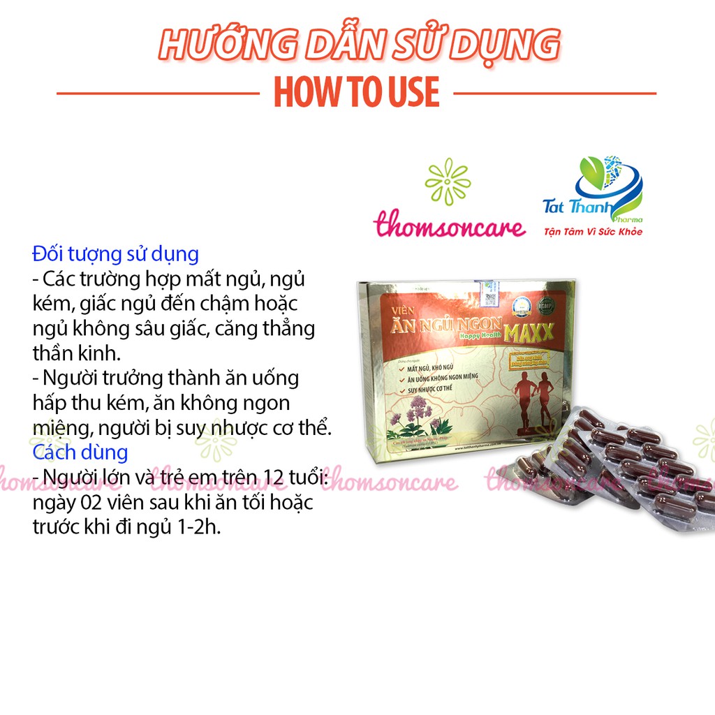 Ăn ngủ ngon Happy Health Max - Giúp giảm mất ngủ, ăn ngon, hộp 60v từ đông trùng hạ thảo, melatonin, sữa ong chúa