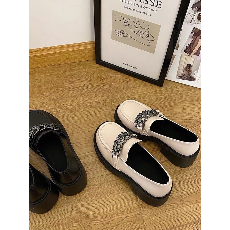 Giày búp bê loafer đế cao 6cm phối xích dễ thương ulzzang Hàn Quốc [Yannie]