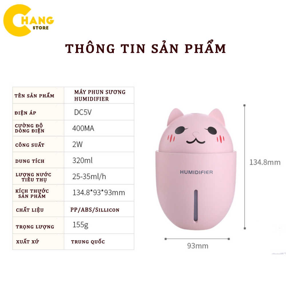 Máy Phun Sương Tạo Độ Ẩm 3 Tác Dụng Hình Mèo