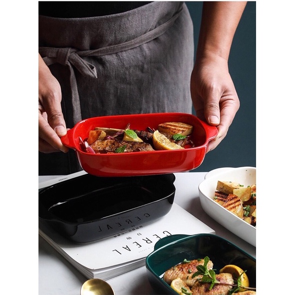 Khay chữ nhật sứ, Nướng Bánh,Chịu Nhiệt, 8 Màu Tuỳ Chọn cỡ 23*13cm