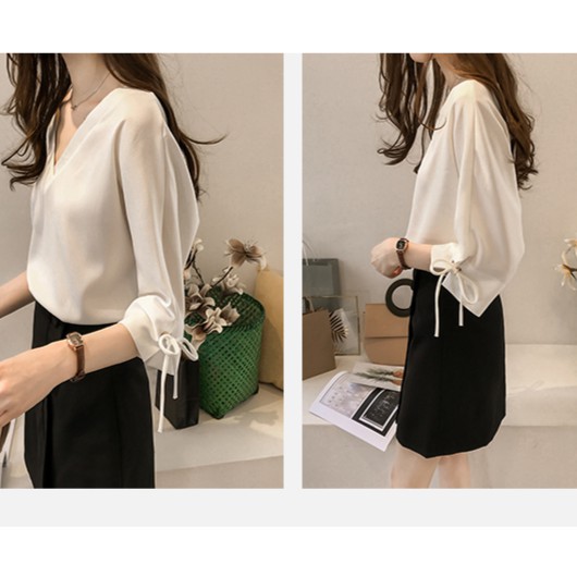 Áo kiểu nữ vải chiffon cổ V rộng