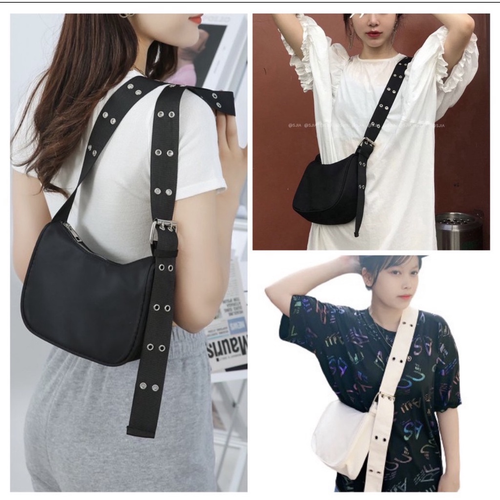 Túi đeo chéo mini nữ nhiều khoen vải canvas phong cách Hàn Quốc 2 màu siêu hot TUCANVAS TCV64